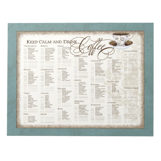 食料品リストパ保ッド- Calm and Drink Coffee Cup ノートパッド (正面)