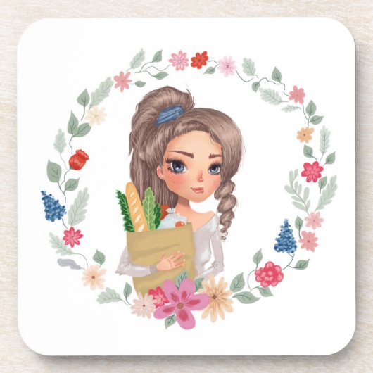 食料品付き女の子 コースター (正面)
