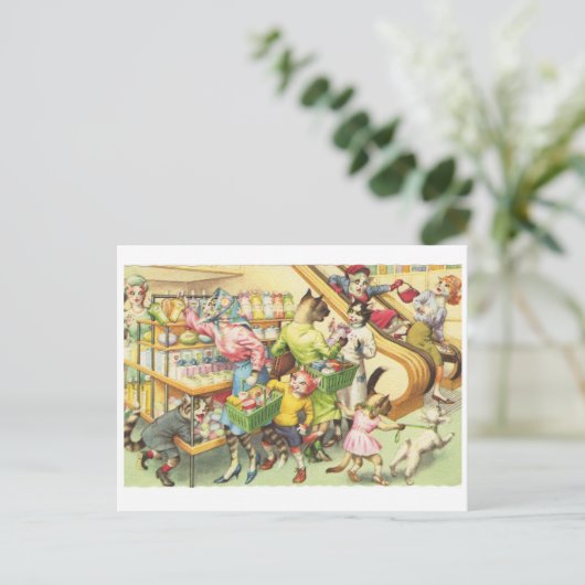 食料品店で暮らす猫たち、服を着た猫たち ポストカード (スタンド正面)