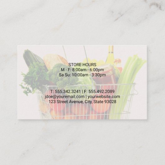 食料品 | バスケットで生産する | 食品サービス 名刺 (裏面)