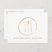 食料調達のための金フォークのスプーンのナイフのスケッチのロゴ ポストカード (正面/裏面)