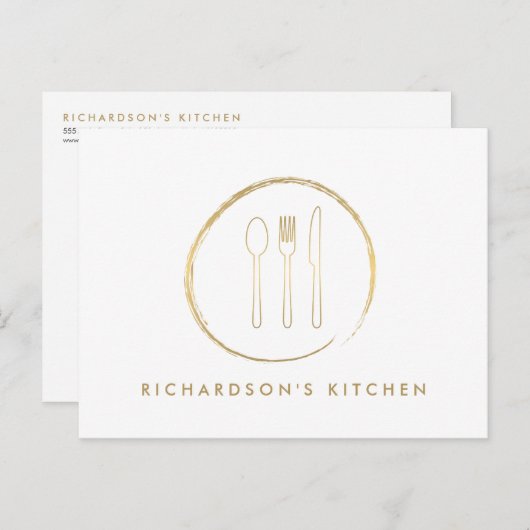 食料調達のための金フォークのスプーンのナイフのスケッチのロゴ ポストカード (正面/裏面)