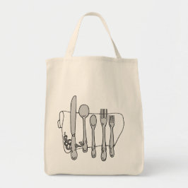 食料雑貨のディナー・ウェアの白黒のバックラムのトート トートバッグ