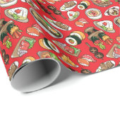 食日本のべ物：シームレスな文化パターン ラッピングペーパー (ロールコーナー)