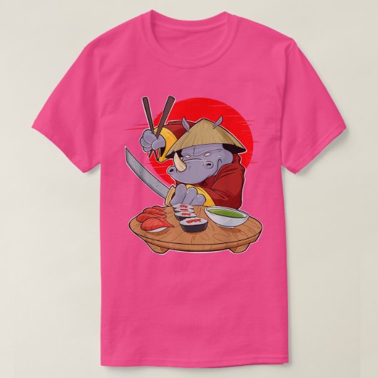 食日本のべ物I巻き恋人Iサムライ寿司Rhino T Tシャツ (デザイン正面)
