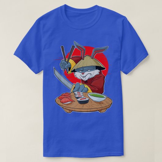 食日本のべ物I牧恋人Iサムライ寿司うさぎ Tシャツ (デザイン正面)