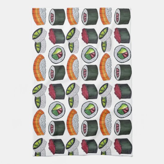 食日本の物寿司ツナ転がケのにぎりグルメ キッチンタオル (縦)