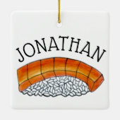 食日本の食すしサーモンにぎりパーソナライズされた セラミックオーナメント (裏面)