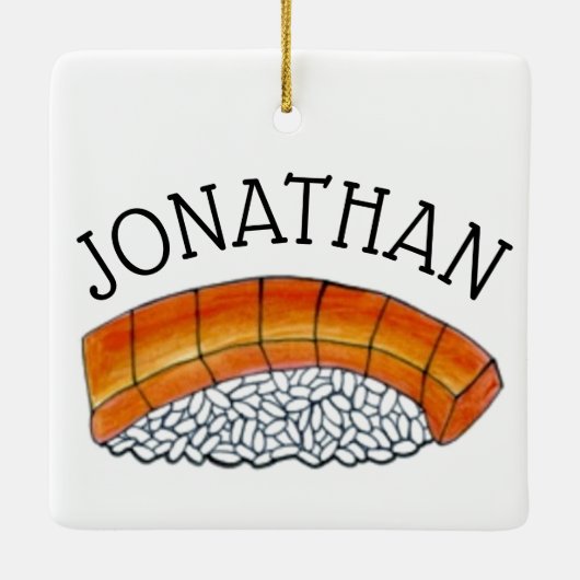 食日本の食すしサーモンにぎりパーソナライズされた セラミックオーナメント (裏面)