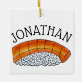 食日本の食すしサーモンにぎりパーソナライズされた セラミックオーナメント (正面)