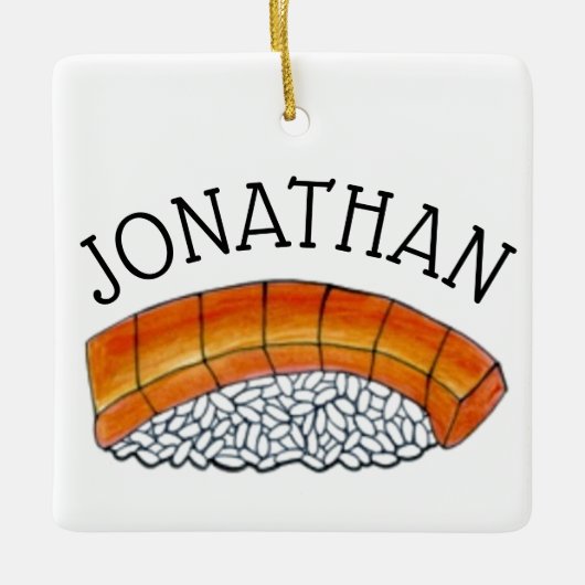 食日本の食すしサーモンにぎりパーソナライズされた セラミックオーナメント (正面)