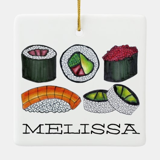 食日本の食転が寿司さけニギリ辛マグロ セラミックオーナメント (裏面)