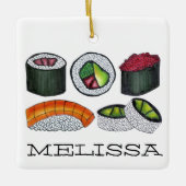 食日本の食転が寿司さけニギリ辛マグロ セラミックオーナメント (正面)