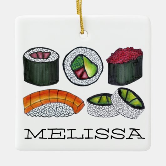 食日本の食転が寿司さけニギリ辛マグロ セラミックオーナメント (正面)