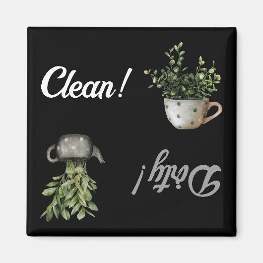 食洗機クリーンと汚いフリップサインブラックキッチン マグネット (正面)