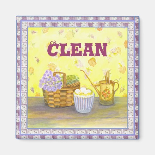 食洗機マグネット#1卵と花の「クリーン」 マグネット (正面)