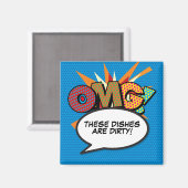 食洗機OMG汚れた料理おもしろいレトロ漫画本 マグネット (正面/裏面)