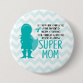 食物アレルギーのすごいお母さんのシルエットのティール（緑がかった色）ボタン 缶バッジ (正面)