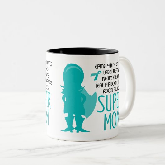 食物アレルギーのすごいお母さんのティール（緑がかった色）のシルエット ツートーンマグカップ (正面右)