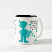 食物アレルギーのすごいパパのティール(緑がかった色)のシルエット ツートーンマグカップ (正面右)