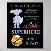 食物アレルギーのスーパーヒーローいいえナッツ許可された女の子 ポスター (正面)