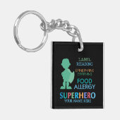食物アレルギーの男の子のスーパーヒーローのパーソナライズな子供 キーホルダー (正面左)