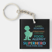 食物アレルギーの男の子のスーパーヒーローのパーソナライズな子供 キーホルダー (正面)