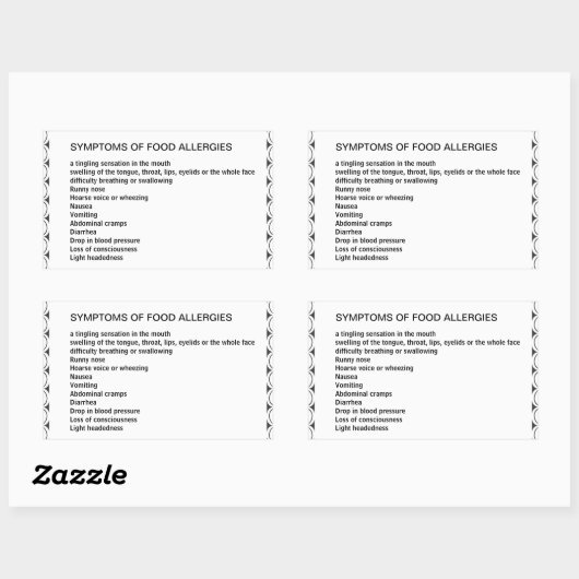 食物アレルギーの症状 長方形シール (シート)