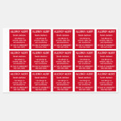 食物アレルギーパーソナライズされた警告キッズデイケア ラベル (シート)