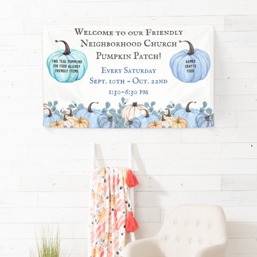 食物アレルギーフレンドリーティール（緑がかった色）かぼちゃパッチ 横断幕 (インサイチュ)