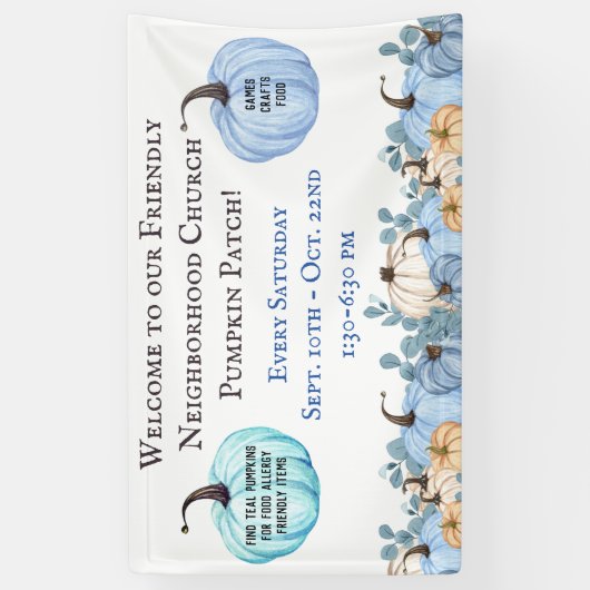 食物アレルギーフレンドリーティール（緑がかった色）かぼちゃパッチ 横断幕 (縦)