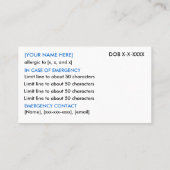 食物アレルギーレストラン&アイスカード コーリングカード (裏面)