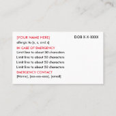 食物アレルギーレストラン&アイスカード コーリングカード (裏面)