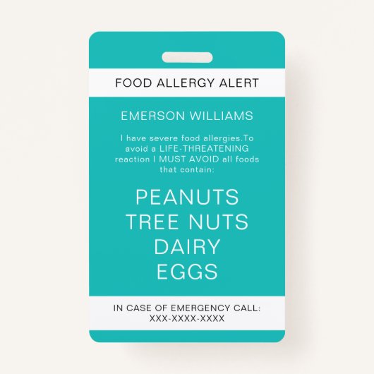 食物アレルギー医療警報連絡緊急 バッジ (正面)