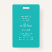 食物アレルギー医療警報連絡緊急 バッジ (裏面)