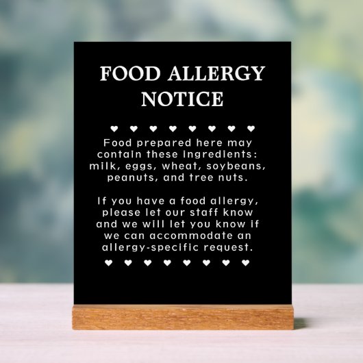 食物アレルギー徴候 アクリルサイン (ニュートラル)