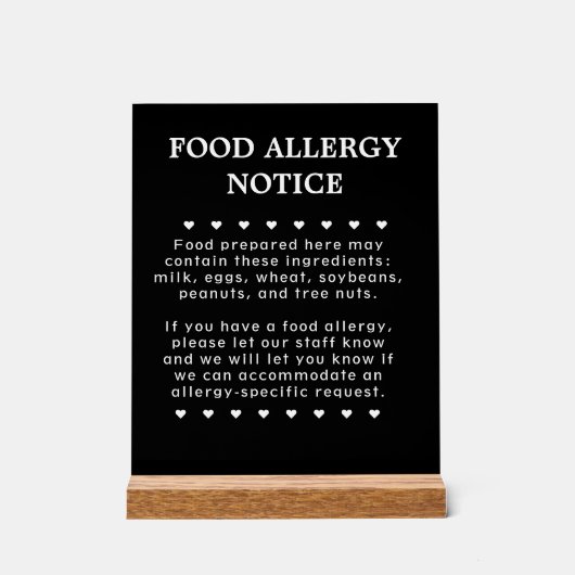 食物アレルギー徴候 アクリルサイン (正面)