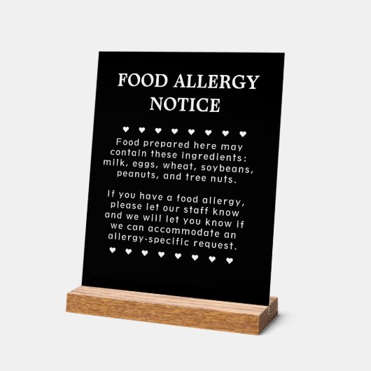 食物アレルギー徴候 アクリルサイン (傾斜)