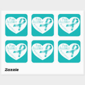 食物アレルギー認識度ティール(緑がかった色)リボンハート スクエアシール (シート)