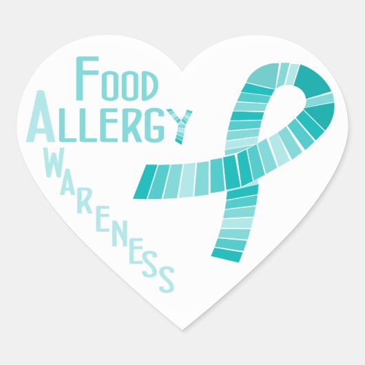 食物アレルギー認識度ハートティール（緑がかった色）リボン ハートシール (正面)