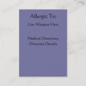 食物アレルギー識別連絡写真カード コーリングカード (裏面)