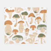 食用キノコのリノカットヴィンテージパターン フリースブランケット (正面(横))