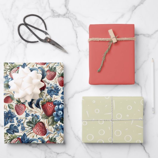 食用色のギフトストロベリーブルーベリーベリー ラッピングペーパーシート (正面)