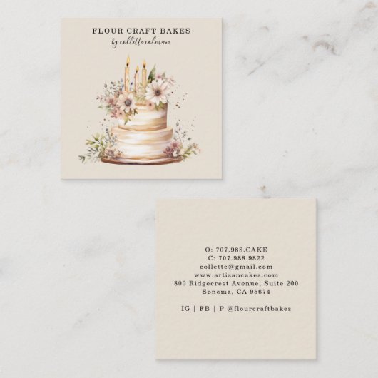 食用花ケーキベイカーパティシシェフベーカリー スクエア名刺 (正面/裏面)