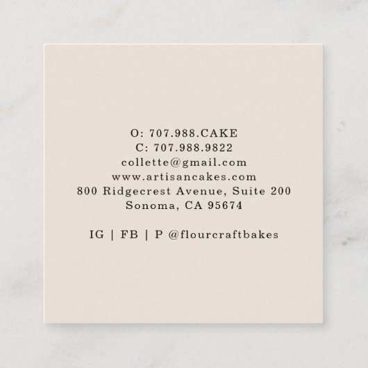 食用花ケーキベイカーパティシシェフベーカリー スクエア名刺 (裏面)