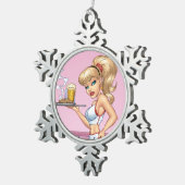 食糧およびビールのブロンドのウェートレスのサービングのプレート スノーフレークピューターオーナメント (右)