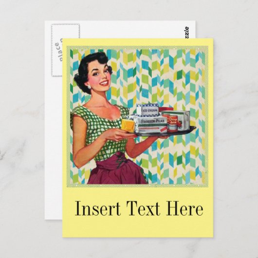 食糧を握っているレトロのヴィンテージの50年代の主婦 ポストカード (正面/裏面)