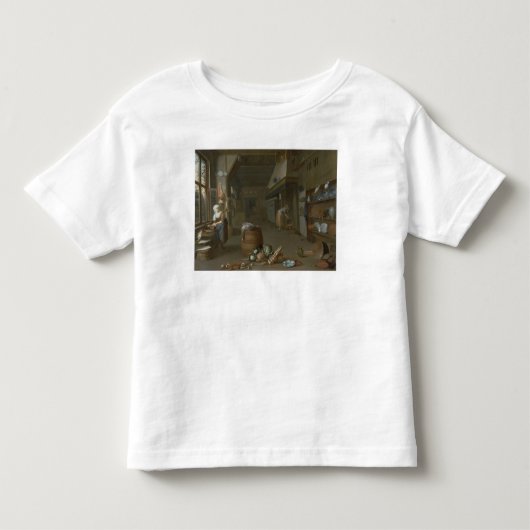 食糧を準備している2人の女中を持つ台所インテリア トドラーTシャツ (正面)