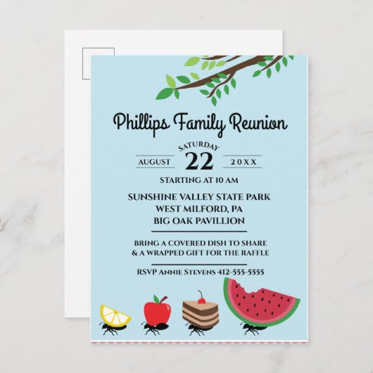 食糧遠くにな家族会を運んでいる蟻 インビテーションポストカード (正面/裏面)