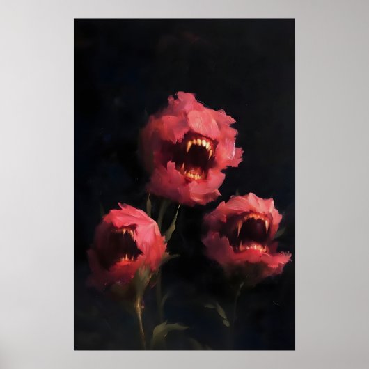 食肉植物アートプリント、ダークシュールリアリズムの花 ポスター (正面)